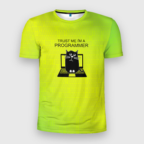 Мужская футболка 3D Slim с принтом Поверьте я программист в Тюмени, 100% полиэстер с улучшенными характеристиками | приталенный силуэт, круглая горловина, широкие плечи, сужается к линии бедра | trust me im a programmer | котэ | поверь мне | я программист