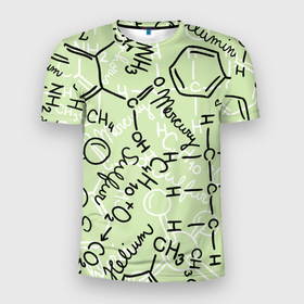 Мужская футболка 3D Slim с принтом Химические соединения в Белгороде, 100% полиэстер с улучшенными характеристиками | приталенный силуэт, круглая горловина, широкие плечи, сужается к линии бедра | Тематика изображения на принте: science | вещества | наука | студент | студенты | уравнения | ученые | формула | формулы | химик | химики | химия