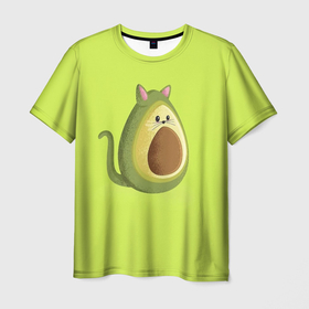 Мужская футболка 3D с принтом Котокадо в Курске, 100% полиэфир | прямой крой, круглый вырез горловины, длина до линии бедер | авокадо | веганам | веганство | вегетаринцам | кот | кошка | овощи