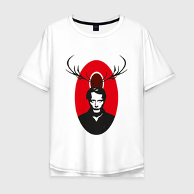 Мужская футболка хлопок Oversize с принтом Тель Ганнибала в Новосибирске, 100% хлопок | свободный крой, круглый ворот, “спинка” длиннее передней части | hannibal | horns | minimalism | tv series | ганнибал | минимализм | поп арт | рога | сериал