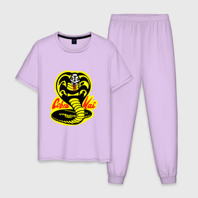 Мужская пижама хлопок с принтом Black Cobra в Курске, 100% хлопок | брюки и футболка прямого кроя, без карманов, на брюках мягкая резинка на поясе и по низу штанин
 | Тематика изображения на принте: бой | змея | карате | кобра | мигель | спорт