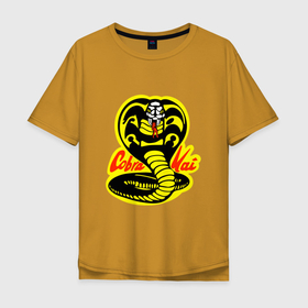 Мужская футболка хлопок Oversize с принтом Black Cobra в Санкт-Петербурге, 100% хлопок | свободный крой, круглый ворот, “спинка” длиннее передней части | бой | змея | карате | кобра | мигель | спорт