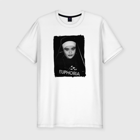 Мужская футболка хлопок Slim с принтом Kat the nun в Тюмени, 92% хлопок, 8% лайкра | приталенный силуэт, круглый вырез ворота, длина до линии бедра, короткий рукав | the nun | барби | девушка | кресты | кэт | надпись | пероснаж | эйфория