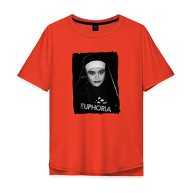 Мужская футболка хлопок Oversize с принтом Kat the nun в Курске, 100% хлопок | свободный крой, круглый ворот, “спинка” длиннее передней части | Тематика изображения на принте: the nun | барби | девушка | кресты | кэт | надпись | пероснаж | эйфория