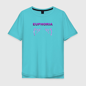 Мужская футболка хлопок Oversize с принтом Im happy в Санкт-Петербурге, 100% хлопок | свободный крой, круглый ворот, “спинка” длиннее передней части | euphoria | happy | блестки | глаза | надпись | слезы | эйфория