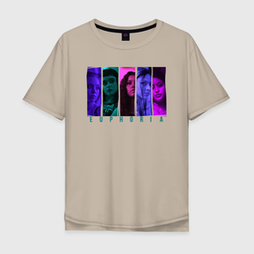 Мужская футболка хлопок Oversize с принтом Euphoria girls в Санкт-Петербурге, 100% хлопок | свободный крой, круглый ворот, “спинка” длиннее передней части | девушки | джулс | кардры | кэсси | кэт | мэдди | надпись | персонажи | ру | эйфория