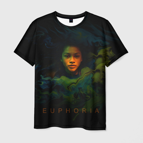 Мужская футболка 3D с принтом Euphoria Zendaya в Белгороде, 100% полиэфир | прямой крой, круглый вырез горловины, длина до линии бедер | rue | зендея | надпись | персонаж | разводы | ру | эйфория