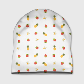 Шапка 3D с принтом Фруктово ягодный в Тюмени, 100% полиэстер | универсальный размер, печать по всей поверхности изделия | ананас | банан | вкусно | вкусняшка | еда | клубника | малина | сладкое | сладости | фруктовый | фрукты | ягодный | ягоды