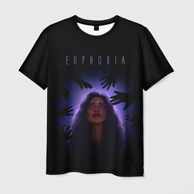 Мужская футболка 3D с принтом Euphoria Rue в Белгороде, 100% полиэфир | прямой крой, круглый вырез горловины, длина до линии бедер | rue | надпись | персонаж | ру | руки | слезы | эйфория