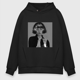 Мужское худи Oversize хлопок с принтом Девушка с каре в городе Новоалтайск, френч-терри — 70% хлопок, 30% полиэстер. Мягкий теплый начес внутри —100% хлопок | боковые карманы, эластичные манжеты и нижняя кромка, капюшон на магнитной кнопке | black | девушка | женское | пафос | чб | черное