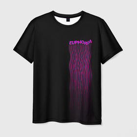 Мужская футболка 3D с принтом Euphoria noise в Белгороде, 100% полиэфир | прямой крой, круглый вырез горловины, длина до линии бедер | noise | волны | надпись | полосы | шум | эйфория