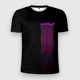 Мужская футболка 3D Slim с принтом Euphoria noise в Кировске, 100% полиэстер с улучшенными характеристиками | приталенный силуэт, круглая горловина, широкие плечи, сужается к линии бедра | Тематика изображения на принте: noise | волны | надпись | полосы | шум | эйфория