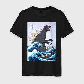 Мужская футболка хлопок с принтом Godzilla in The Waves Eastern в Новосибирске, 100% хлопок | прямой крой, круглый вырез горловины, длина до линии бедер, слегка спущенное плечо. | godzilla in the waves eastern | japan waves | большая волна в канагаве | волны | годзилла | дайкайдзю | монстр | мутант | японская волна | японский стиль | ящер