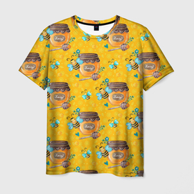 Мужская футболка 3D с принтом Мед и пчелы в Тюмени, 100% полиэфир | прямой крой, круглый вырез горловины, длина до линии бедер | Тематика изображения на принте: мед | медок | пчелка | пчелы | соты