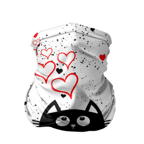 Бандана-труба 3D с принтом Влюблённый котик   Cat   Love в Кировске, 100% полиэстер, ткань с особыми свойствами — Activecool | плотность 150‒180 г/м2; хорошо тянется, но сохраняет форму | Тематика изображения на принте: 14 февраля | cat | cats | i love you | love | второй половинке | день всех влюбленных | день святого валентина | для друга | для пары | котик | люблю | любовь | мой | надпись | о любви | подарок | семья | сердечки