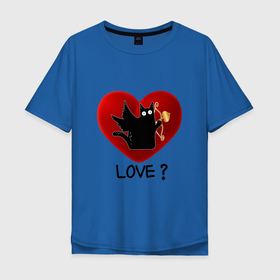 Мужская футболка хлопок Oversize с принтом WHAT CAT   LOVE   Сердце в Тюмени, 100% хлопок | свободный крой, круглый ворот, “спинка” длиннее передней части | 14 февраля | cat | cats | i love you | love | второй половинке | день всех влюбленных | день святого валентина | для друга | для пары | котик | люблю | любовь | мем | мой | надпись | о любви | подарок | прикол