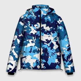 Мужская зимняя куртка 3D с принтом Сине бело голубой камуфляж в Новосибирске, верх — 100% полиэстер; подкладка — 100% полиэстер; утеплитель — 100% полиэстер | длина ниже бедра, свободный силуэт Оверсайз. Есть воротник-стойка, отстегивающийся капюшон и ветрозащитная планка. 

Боковые карманы с листочкой на кнопках и внутренний карман на молнии. | камуфляж | клуб | паттерн | петербург | питер | спб | футбол | футбольный