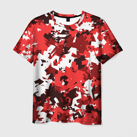 Мужская футболка 3D с принтом Красно белый камуфляж в Кировске, 100% полиэфир | прямой крой, круглый вырез горловины, длина до линии бедер | камуфляж | клуб | милитари | москва | паттерн | футбол | футбольный