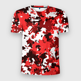 Мужская футболка 3D Slim с принтом Красно белый камуфляж , 100% полиэстер с улучшенными характеристиками | приталенный силуэт, круглая горловина, широкие плечи, сужается к линии бедра | камуфляж | клуб | милитари | москва | паттерн | футбол | футбольный