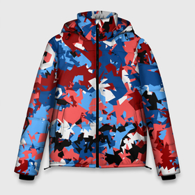 Мужская зимняя куртка 3D с принтом Красно синий камуфляж в Белгороде, верх — 100% полиэстер; подкладка — 100% полиэстер; утеплитель — 100% полиэстер | длина ниже бедра, свободный силуэт Оверсайз. Есть воротник-стойка, отстегивающийся капюшон и ветрозащитная планка. 

Боковые карманы с листочкой на кнопках и внутренний карман на молнии. | армейцы | камуфляж | клуб | кони | москва | паттерн | фубольный | футбол