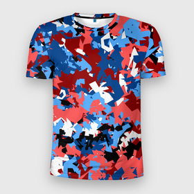 Мужская футболка 3D Slim с принтом Красно синий камуфляж , 100% полиэстер с улучшенными характеристиками | приталенный силуэт, круглая горловина, широкие плечи, сужается к линии бедра | армейцы | камуфляж | клуб | кони | москва | паттерн | фубольный | футбол