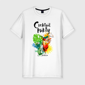 Мужская футболка хлопок Slim с принтом Cocktail Party в Белгороде, 92% хлопок, 8% лайкра | приталенный силуэт, круглый вырез ворота, длина до линии бедра, короткий рукав | party | бокал | вечеринка | коктейл | лето | экзотика