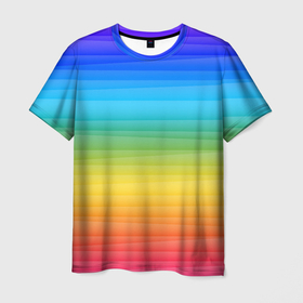 Мужская футболка 3D с принтом РАДУЖНЫЙ ДИЗАЙН   РАДУГА в Петрозаводске, 100% полиэфир | прямой крой, круглый вырез горловины, длина до линии бедер | линии | неон | полосы | радуга | радужный | текстура | цвета | цвета радуги | яркий