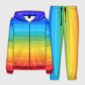 Мужской костюм 3D с принтом РАДУЖНЫЙ ДИЗАЙН   РАДУГА , 100% полиэстер | Манжеты и пояс оформлены тканевой резинкой, двухслойный капюшон со шнурком для регулировки, карманы спереди | линии | неон | полосы | радуга | радужный | текстура | цвета | цвета радуги | яркий