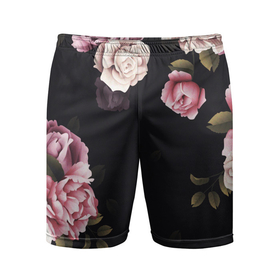 Мужские шорты спортивные с принтом РОЗЫ И ПИОНЫ в Тюмени,  |  | пионы | природа | растения | розочки | розы | цветочный | цветы