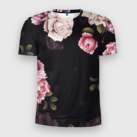 Мужская футболка 3D Slim с принтом РОЗЫ И ПИОНЫ в Кировске, 100% полиэстер с улучшенными характеристиками | приталенный силуэт, круглая горловина, широкие плечи, сужается к линии бедра | пионы | природа | растения | розочки | розы | цветочный | цветы
