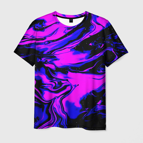Мужская футболка 3D с принтом НЕОНОВЫЕ РАЗВОДЫ КРАСОК в Кировске, 100% полиэфир | прямой крой, круглый вырез горловины, длина до линии бедер | neon | краска | неон | неоновые | синий | текстура | фиолетовый | яркий