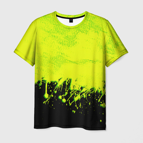 Мужская футболка 3D с принтом НЕОНОВЫЕ БРЫЗГИ КРАСКИ , 100% полиэфир | прямой крой, круглый вырез горловины, длина до линии бедер | neon | брызги | брызги красок | краска | неон | неоновые | неоновый зеленый | подтеки | радиация | салатовый | текстура | яркий