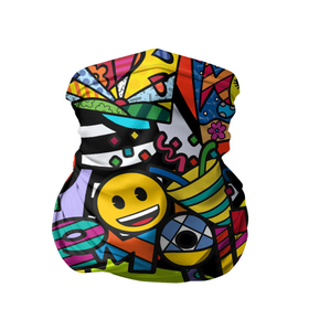 Бандана-труба 3D с принтом Romero Britto   emoji в Белгороде, 100% полиэстер, ткань с особыми свойствами — Activecool | плотность 150‒180 г/м2; хорошо тянется, но сохраняет форму | brazilian artist | bright colors | cubism | emoji | emoticons | graffiti | pop art | romero britto | бразильский художник | граффити | кубизм | ромеро бритто | смайлики | эмодзи | яркие цвета