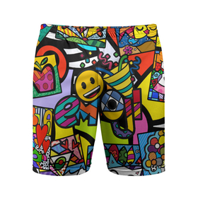Мужские шорты спортивные с принтом Romero Britto   emoji ,  |  | brazilian artist | bright colors | cubism | emoji | emoticons | graffiti | pop art | romero britto | бразильский художник | граффити | кубизм | ромеро бритто | смайлики | эмодзи | яркие цвета