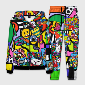 Мужской костюм 3D с принтом Romero Britto   emoji , 100% полиэстер | Манжеты и пояс оформлены тканевой резинкой, двухслойный капюшон со шнурком для регулировки, карманы спереди | brazilian artist | bright colors | cubism | emoji | emoticons | graffiti | pop art | romero britto | бразильский художник | граффити | кубизм | ромеро бритто | смайлики | эмодзи | яркие цвета