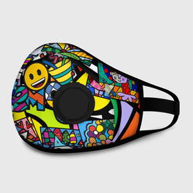 Маска из неопрена с принтом Romero Britto   emoji в городе Новоалтайск, неопрен 100% | Форма огибающая нос. Резинки для ушей с дополнительной резинкой на затылке. Клапан для выдоха для активного дыхания при занятиях спортом. Эластичный материал маски и окантовки для лучшего растяжения и прилегания маски.  | brazilian artist | bright colors | cubism | emoji | emoticons | graffiti | pop art | romero britto | бразильский художник | граффити | кубизм | ромеро бритто | смайлики | эмодзи | яркие цвета