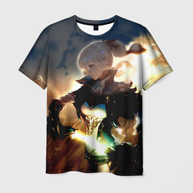 Мужская футболка 3D с принтом Genshin Impact Топ , 100% полиэфир | прямой крой, круглый вырез горловины, длина до линии бедер | genshin impact | jean | ponytail | woman warrior | арт | блондинка | геншин импакт | девушка | игра | мечи