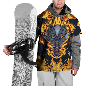 Накидка на куртку 3D с принтом Маска тигра в огне , 100% полиэстер |  | большие кошки | животное | маска | огонь | символ | тигр | хищник