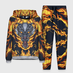 Мужской костюм 3D (с толстовкой) с принтом Маска тигра в огне ,  |  | большие кошки | животное | маска | огонь | символ | тигр | хищник