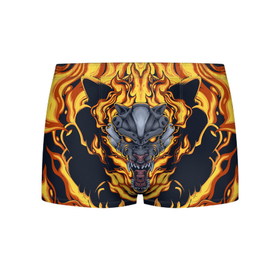 Мужские трусы 3D с принтом Маска тигра в огне , 50% хлопок, 50% полиэстер | классическая посадка, на поясе мягкая тканевая резинка | большие кошки | животное | маска | огонь | символ | тигр | хищник