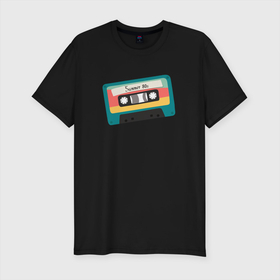 Мужская футболка хлопок Slim с принтом Ретро кассета в Кировске, 92% хлопок, 8% лайкра | приталенный силуэт, круглый вырез ворота, длина до линии бедра, короткий рукав | 80s | summer | аудиокассета | винтаж | кассета | компакт кассета | музыка | надпись | ретро