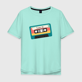 Мужская футболка хлопок Oversize с принтом Ретро кассета в Новосибирске, 100% хлопок | свободный крой, круглый ворот, “спинка” длиннее передней части | 80s | summer | аудиокассета | винтаж | кассета | компакт кассета | музыка | надпись | ретро