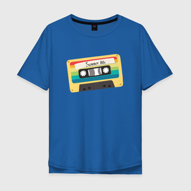 Мужская футболка хлопок Oversize с принтом Ретро кассета с радужным узором в Курске, 100% хлопок | свободный крой, круглый ворот, “спинка” длиннее передней части | 80s | summer | аудиокассета | винтаж | кассета | компакткассета | музыка | надпись | радуга | ретро