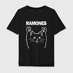 Мужская футболка хлопок Oversize с принтом RAMONES, РАМОНЕС в Санкт-Петербурге, 100% хлопок | свободный крой, круглый ворот, “спинка” длиннее передней части | america | cat | cat rock | meow | meow rock | music | ramones | rock | rockcat | usa | америка | джонни рамон | джоуи рамон | ди ди рамон | клем бурк | кристофер уорд | марки рамон | музыка | мяу | рамонез | рамонес | рамонс | рамоунз