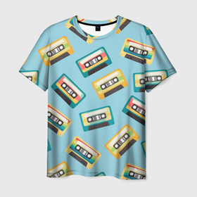 Мужская футболка 3D с принтом Ретро кассеты, паттерн в Тюмени, 100% полиэфир | прямой крой, круглый вырез горловины, длина до линии бедер | аудиокассета | винтаж | кассета | компакткассета | музыка | паттерн | ретро