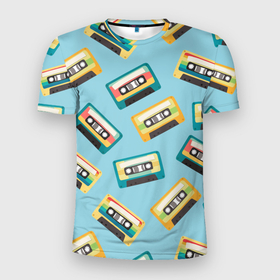 Мужская футболка 3D Slim с принтом Ретро кассеты, паттерн в Новосибирске, 100% полиэстер с улучшенными характеристиками | приталенный силуэт, круглая горловина, широкие плечи, сужается к линии бедра | аудиокассета | винтаж | кассета | компакткассета | музыка | паттерн | ретро