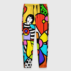 Мужские брюки 3D с принтом Romero Britto   valentines day в Тюмени, 100% полиэстер | манжеты по низу, эластичный пояс регулируется шнурком, по бокам два кармана без застежек, внутренняя часть кармана из мелкой сетки | brazilian artist | bright colors | cubism | emoji | girl | hearts | love | pop art | romero britto | valentines day | бразильский художник | девушка | день святого валентина | кубизм | любовь | ромеро бритто | сердца | эмодзи | 