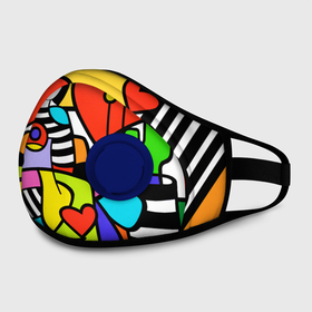Маска из неопрена с принтом Romero Britto   valentines day в городе Новоалтайск, неопрен 100% | Форма огибающая нос. Резинки для ушей с дополнительной резинкой на затылке. Клапан для выдоха для активного дыхания при занятиях спортом. Эластичный материал маски и окантовки для лучшего растяжения и прилегания маски.  | brazilian artist | bright colors | cubism | emoji | girl | hearts | love | pop art | romero britto | valentines day | бразильский художник | девушка | день святого валентина | кубизм | любовь | ромеро бритто | сердца | эмодзи | 