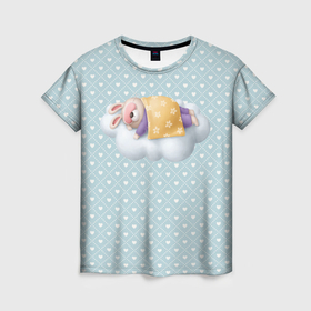 Женская футболка 3D с принтом Спящий кролик в Курске, 100% полиэфир ( синтетическое хлопкоподобное полотно) | прямой крой, круглый вырез горловины, длина до линии бедер | заяц | кролик | сон | спит | спокойной ночи | спящий кролик