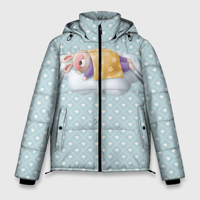 Мужская зимняя куртка 3D с принтом Спящий кролик в Екатеринбурге, верх — 100% полиэстер; подкладка — 100% полиэстер; утеплитель — 100% полиэстер | длина ниже бедра, свободный силуэт Оверсайз. Есть воротник-стойка, отстегивающийся капюшон и ветрозащитная планка. 

Боковые карманы с листочкой на кнопках и внутренний карман на молнии. | Тематика изображения на принте: заяц | кролик | сон | спит | спокойной ночи | спящий кролик